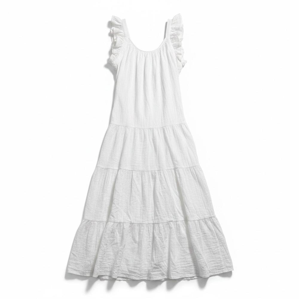 Caslon White Cotton Tiered Maxi Dress Ruffle Sleeve Coastal L